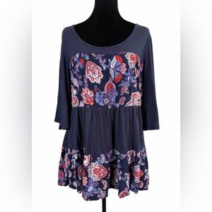 EST 1946 Trendy Blue Paisley Tunic Top with Bell Sleeves - Size M, spring Fash